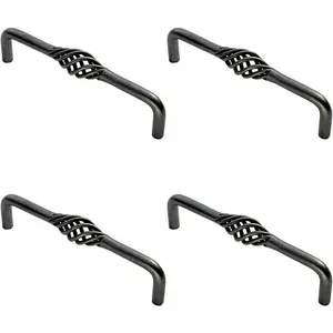 4x Steel Cage D Type Cabinet Pull Handle 128mm Fixing Centres Antique Steel