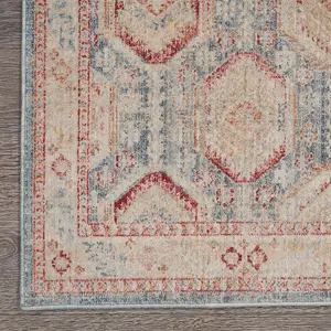 Light Blue Multicoloured Traditional Bordered Geometric Rug for Bedroom & Living Room-79 X 366cm (Runner)