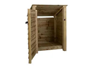 Wooden log store (roof sloping back), garden storage W-99cm, H-126, D-88cm - natural (light green) finish