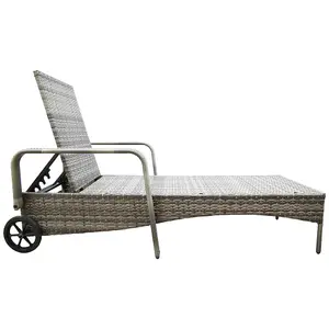 Ventura Rattan Sun Lounger with Adjustable Recline Padded Cushion - Grey