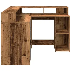 Berkfield Desk with LED Lights Old Wood 130x130x91 cm Engineered Wood