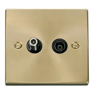 Satin / Brushed Brass Satellite And Isolated Coaxial 1 Gang Socket - Black Trim - SE Home