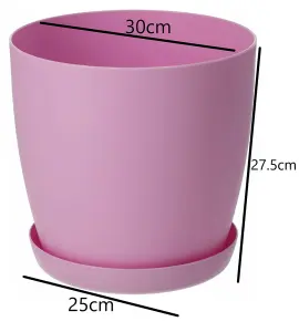 Plant Pots Flower Planter 6 Colours 8 sizes Matt Plastic Pot + Saucer Tray Deco Pink 30cm