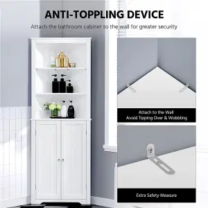 Yaheetech White Tall Corner Freestanding Bathroom Storage Cabinet with Open Shelf