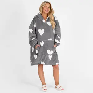 Heart Heated Hoodie Blanket Electric Sherpa Fleece Oversized Throw, Charcoal