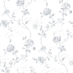 Galerie Vintage Roses Grey Trailing Rose Smooth Wallpaper