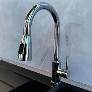 Liquida KPO11CH Swivel Single Lever Pull Out Mono Chrome Kitchen Mixer Tap