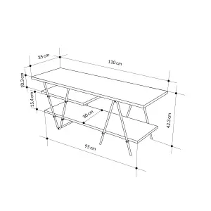 FWStyle TV Unit 3 Tier Matt White Scratch Resistant Modern Black Metal Frame