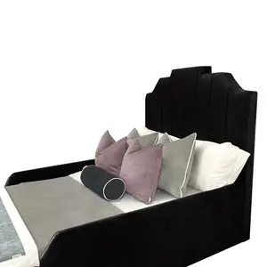 Arnold Kids Bed Gaslift Ottoman Plush Velvet with Safety Siderails- Black