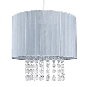 ValueLights Oba Modern Grey Voile Ribbon Wrapped Pendant Shade with Acrylic Droplets