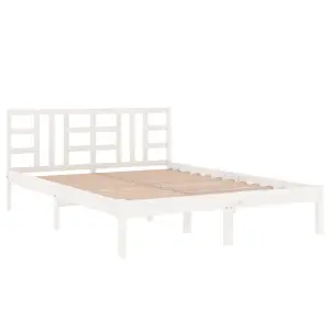 Berkfield Bed Frame White Solid Wood 135x190 cm 4FT6 Double