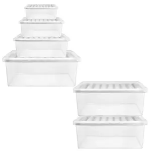 3 x 32 Litre Clear Plastic Underbed Storage Containers With Lids Ideal For Home & Office Use