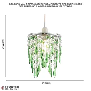 Modern Waterfall Design Pendant Shade with Clear/Emerald Acrylic Drops and Beads