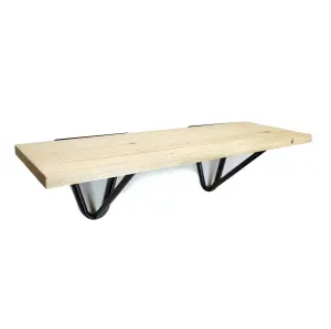 Solid Pine Rustical Shelf Primed Black Hairpin Bracket Style 20x110cm