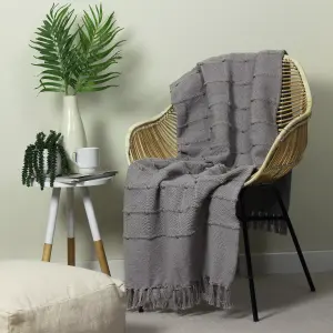 furn. Motti Woven Tufted Striped Tasselled Throw