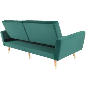 Dark Green Velvet 3 Seat Sofa Bed Recliner Couch with Wood Legs D 103 cm x W 204 cm x H 45 cm