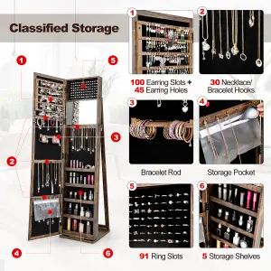 Costway 3-in-1 Jewelry Cabinet Full-Length Mirrored Jewelry Armoire Storage Organizer