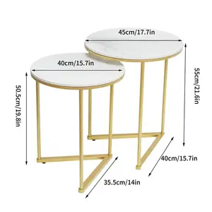 2 Piece Marble Nest Of Coffee Tables Round Top End Table Sofa Side Table Set