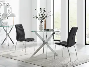 Furniturebox UK Novara 100cm Round Dining Table & 2 Black Isco Chairs