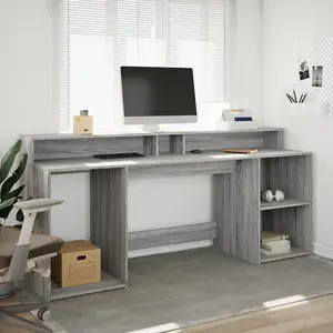 Berkfield Desk with LED Lights Grey Sonoma 200x55x91 cm Engineered Wood