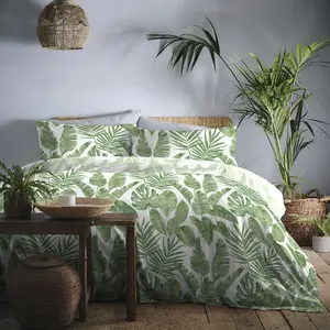 Tahiti Floral Duvet Cover Set with Pillowcases Green/White / Single Duvet Cover + 1 Standard Pillowcase