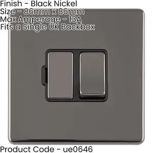 2 PACK 1 Gang 13A Switched Fuse Spur SCREWLESS BLACK NICKEL Mains Isolation