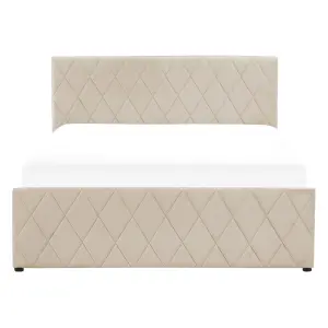 Velvet EU Double Size Ottoman Bed Beige ROCHEFORT