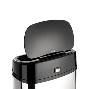 Dihl 68L Sensor Bin Chrome with Black Lid Kitchen Waste Dustbin Chrome Automatic