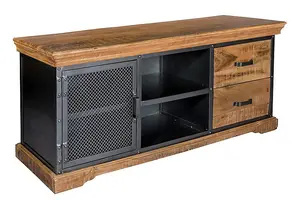 Metropolis Industrial TV Media Unit - Metal/Acacia Solid Wood - L45 x W140 x H60 cm