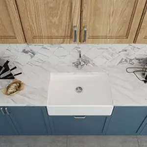 795mm - Fireclay Single Bowl Butler Kitchen Sink -  Mono Sink Mixer Tap & Waste