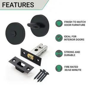 EAI - Tubular Bathroom Deadbolt Kit - 76mm Case - 57mm Backset - Matt Black