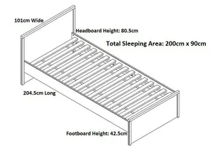 Single Bed Euro 90cm Frame + Wood Slats Dark Grey Rustic Oak Pine Effect Weston