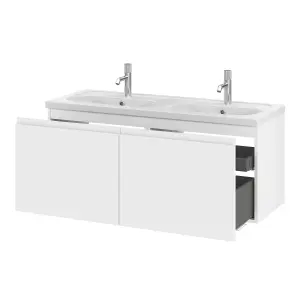 GoodHome Levanna Wide Matt White Wall-mounted Bathroom Cabinet (H) 480mm (W) 1200mm