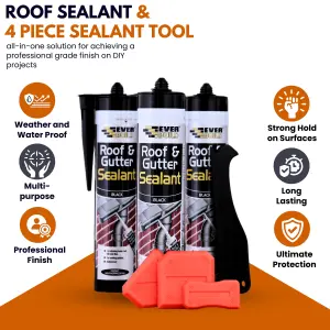 Roof & Gutter Sealant - Pack of 12 Tubes (295ml each) Black Sealant Waterproof with 4-Piece Sealant Tool Kit, Seal Gutter Leaks