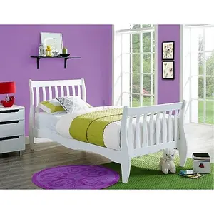 Chester Single White Wooden Bed Sleigh Style Headboard Classic Frame Solid Pine Wood