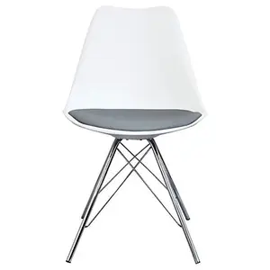 Soho White and Dark Grey Plastic Dining Chair with Chrome Metal Legs