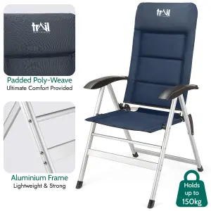 Reclining Camping Chair Folding Aluminium Garden Recliner Sponge Padded Trail - Blue