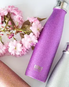 BUILT 500ml Double Walled Stainless Steel Water Bottle Purple Glitter