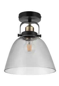 GoodHome Round Matt Glass & metal Black Antique brass effect LED Ceiling light