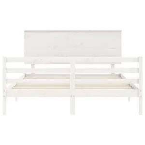 Berkfield Bed Frame with Headboard White King Size Solid Wood