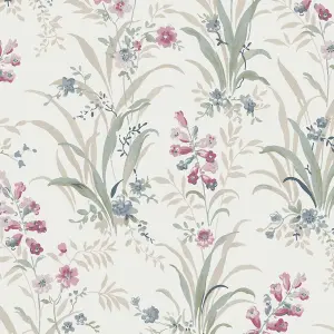 Laura Ashley White, Pink & Duck Egg Mosedale Posy Smooth Wallpaper