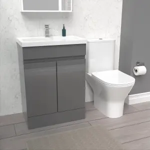 Nes Home 600mm Steel Grey Basin Vanity Unit & Rimless Close Coupled Toilet