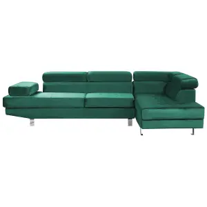 Corner Sofa NORREA Emerald Green Velvet Left Hand