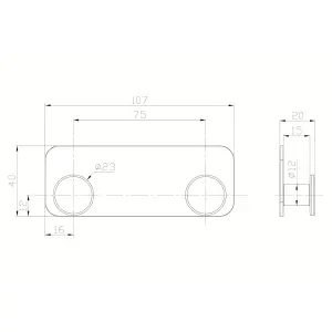 GoodHome Koros Steel 2 Hook rail, (L)107mm (H)40mm