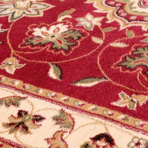 Red Traditional Bordered Floral Rug for Living Room Bedroom and Dining Room-66 X 230cm (Runner)