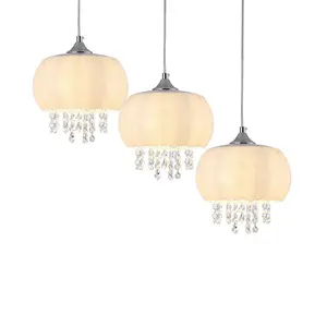 Milagro Nova Chrome Pendant Lamp 3XE14 Elegant Cream Glass Shade Housing Delicate Suspended Crystals