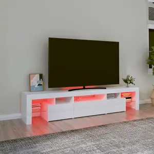 Berkfield TV Cabinet with LED Lights High Gloss White 200x36.5x40 cm