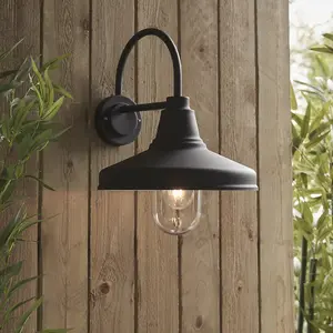 Non Automatic Outdoor Wall Light - Textured Black & Glass Shade - IP44 Rated