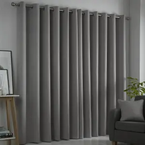 Strata Silver Triple-Woven Dimout Eyelet Curtains