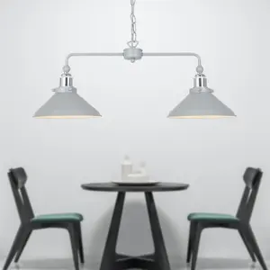 First Choice Lighting Maxwell Flint Grey Chrome 2 Light Bar Ceiling Pendant Light